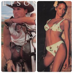 black sexy woman bikini stetson cologne cowboy motorcycle print ad Poster pinup